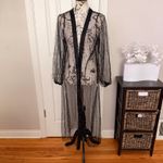 NWOT A Peach Tulle sheer kimono robe stud embellish cover cardigan duster beaded Black Size M Photo 2