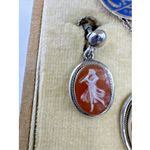 Art Deco Antique Cameo Earrings Necklace Set 800 Silver Original Box Italy Photo 2