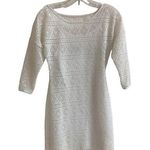 EXPRESS  Ivory Geometric Lace Women XS 3/4 Sleeve Mini Sheath Dress with Slip Photo 0