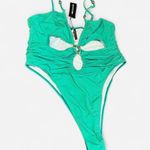 Pretty Little Thing NWT sz 18 Green gold beaded sexy swim suit Photo 3