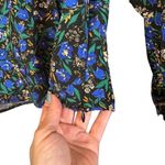 ZARA Blue Multicolor Floral Long Ruched Sleeve Mock Neck Blouse Women Sz S Photo 5