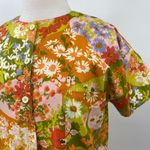 Vintage 60s Floral Butterfly Print Shirt Dress Midi High Neck Green Orange XL Photo 4