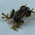 Frog Pin Brooch Gold Tone Metal Green Rhinestones Fashion Jewelry Photo 4