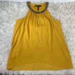 BCBGMAXAZRIA Gold Silky Rhinestone Embellished Neck Blouse XXS Photo 4
