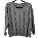 Women's Charcoal Green Boho Grunge Fringe Detail Wool Blend Sweater Size Large Gray Photo 0