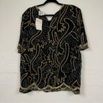 Vintage Black Silk Fully Beaded Formal Blouse Womens 2X Gold & Silver Glam Photo 4