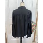 T Tahari  Blouse Womens Size S Black Mock Neck Keyhole Large Bell Sleeve Chic Photo 1