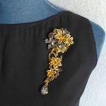 Stunning Statement Gold Smokey Grey Crystal Brooch Pin Photo 0