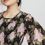 WAYF Womens Black Pink Rose Floral Smocked Long Sleeve Midi Dress Small Photo 2