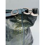 Brighton  Snakeskin‎ Leather Crossbody Bag Silver Hardware Green Blue Hobo Purse Photo 3