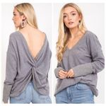 Love Riche Knot Twist Back Open Back V-Neck Fuzzy Soft Sweater Knit Top Photo 1