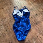 Aqua Green  blue tie dye modest one piece ruched swimsuit Photo 1