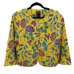 REDD Jeans Blazer Jacket‎ Womens 16 Spring Yellow Floral Textured Cotton Vintage Photo 0