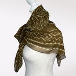 Vintage Sheer Square Scarf Khaki Green Batik Print Oversized Shawl Wrap Photo 2