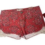 No Boundaries Juniors  Cutoff Red Bandana Print Lace Trim Stretch Jean Shorts 11 Photo 0