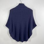 Talbots ‎ Navy Blue Cable Knit Wool Blend Poncho Sweater Shawl Collar Side Button Photo 2
