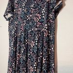 LL Bean Summer Knit Dress Midi Blue Floral Short Sleeve Faux Wrap Deep V Size 2X Photo 8