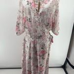 WAYF  POLY CHIFFON PINK Floral LONG Wrap DRESS Size Large Feminine Photo 0