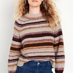 Old Navy  Beige Red Stripe Mock Neck Cropped Crewneck Sweater S Photo 0