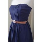 YA Los Angeles Navy Blue Strapless Pleated Front Belted Dress by from ModCloth Photo 1