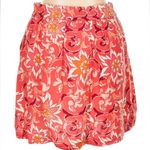 Loft Ann Taylor  Tropical Floral Coral Pink Linen Pleated Full Skirt Size Large L Photo 5