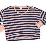 OFFLINE by Aerie Striped Waffle Knit Crop Top Long‎ Sleeve Navy Pink Casual M/M Blue Size M Photo 0