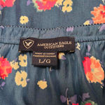 American Eagle Blue Floral Print Boho Top with Tie Detail Size Large Photo 4