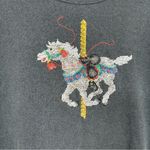 Vintage Grey Carousel Horse Embroidered Sweatshirt Womens L 90s Holiday Grandma Gray Size L Photo 6