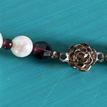 Cultured Freshwater Pearl and Garnet Colored Bead Sterling Silver Clasp Necklace Red Photo 3