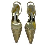 Manolo Blahnik Carolyn Gold Lace Slingback Heels Floral Mesh Pumps 39.5 Photo 2