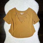 EXPRESS  Tan V-Neck Tie Crop Top Photo 0