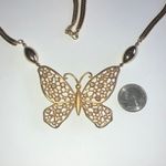 HUGE Vintage Gold Tone CZ Rhinestones Cutout Butterfly Pendant Necklace Photo 2