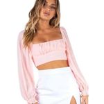 Princess Polly Pink Long Balloon Sleeve Cropped Top Size 0 Photo 0