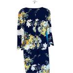 Navy Blue and Yellow Flowered Lace Arm Rounded Neckline Dress Sz 6 Photo 4