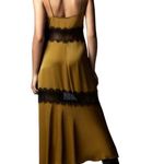 ZARA NWT Satin Lace Asymmetrical Slip Maxi Dress in Olive Green/Black Photo 5