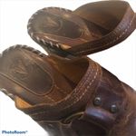 Frye Charlotte Ring Mules in distressed brown. Photo 7