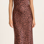 Y2K Rouss Womens Slip Dress Size S Brown Leopard Satin Midi Cowl Neck 90s Indie Photo 0