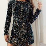 Hello Molly Blue Multi Color Sequin Long Sleeve Dress Photo 0