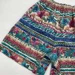 Vintage Shorts Floral Patterned Women Stripe Hawaiian Pleated Elastic Waist Lrg Green Size L Photo 9