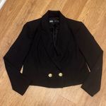 ZARA  X-Large Black Cropped Blazer Gold Buttons Double Breasted Classy Career Photo 3