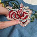 ZARA  denim collection floral embroidered & beaded cold shoulder dress size small Photo 7