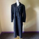 Vintage Charcoal Gray Herringbone Wool Coat w/ Velvet Collar Double Breasted L Gray Size L Photo 11