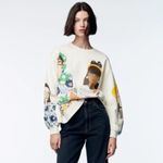 ZARA  Blogger Fave Ecru Multi Girls Print Sweatshirt $59.90 EUC S Rare HTF Photo 15