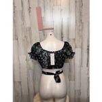 Love Tree Floral Puff Sleeve Wrap Crop Top Black Multi Size L Photo 1