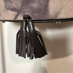 ABRO suede leather abstract print saddle bag, brown and tan, adjustable strap Photo 7