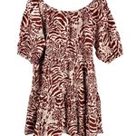 Mango MNG Woman Red Beige Animal Print Cotton Puff Sleeve Mini Dress Size 4 New Photo 0
