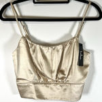 Lulus Lulu’s NWT Beige Satin Tie-Strap Cropped Tank Top‎ Size M Zip Up Back Photo 0