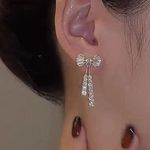 Crystal Bow Silver Earrings- Gift Wrap, Present, Cute Women's Jewelry, Christmas Photo 6