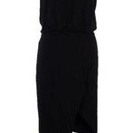 Elizabeth and James Minimalist Black Midi Dress Asymmetrical Hem Halter Cocktail Photo 0