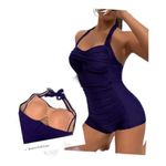 Sweetheart Neckline Halter Navy Ruched Pin Photo 2